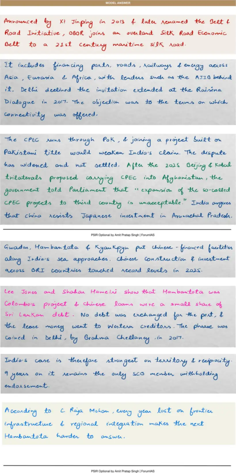Handwritten model answer — UPSC PSIR 2019, India & the Global Centres of Power — Part 2
