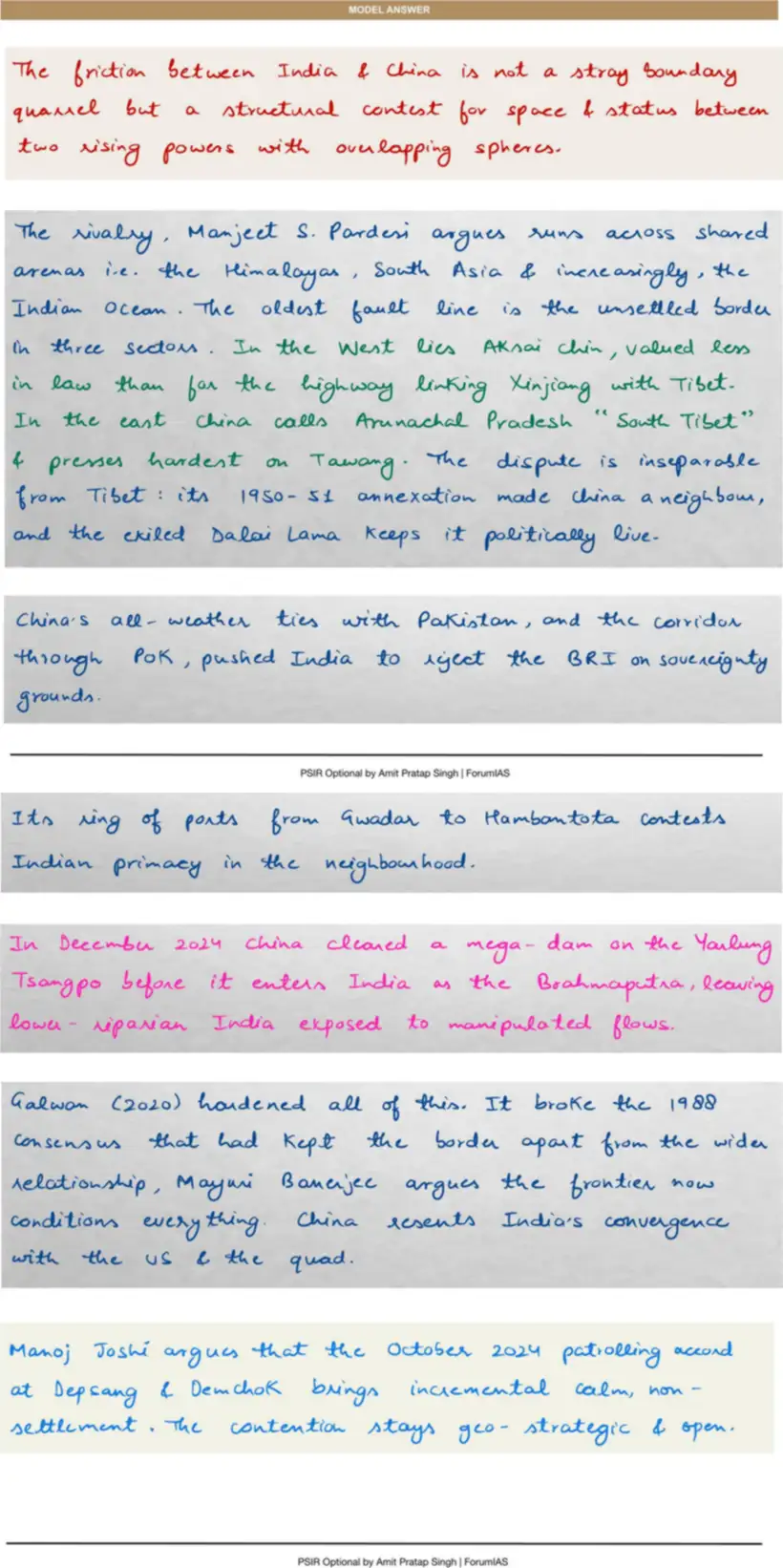 Handwritten model answer — UPSC PSIR 2020, India & the Global Centres of Power — Part 2