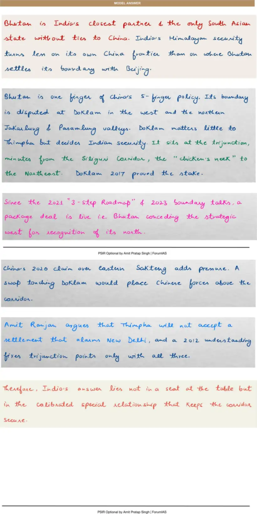 Handwritten model answer — UPSC PSIR 2024, India & the Global Centres of Power — Part 2
