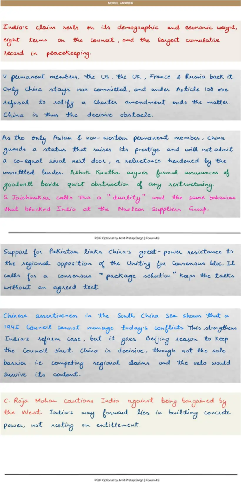 Handwritten model answer — UPSC PSIR 2016, India & the UN System