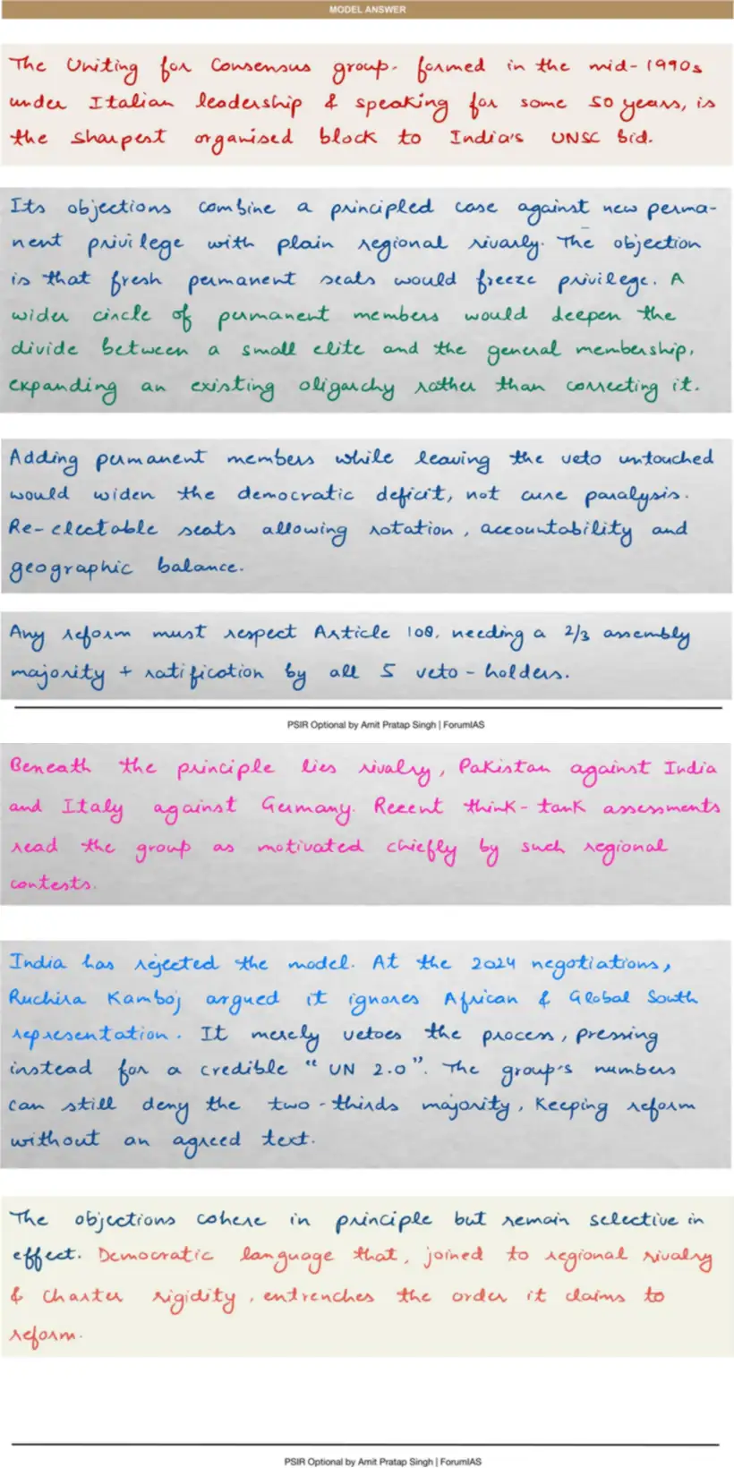 Handwritten model answer — UPSC PSIR 2017, India & the UN System