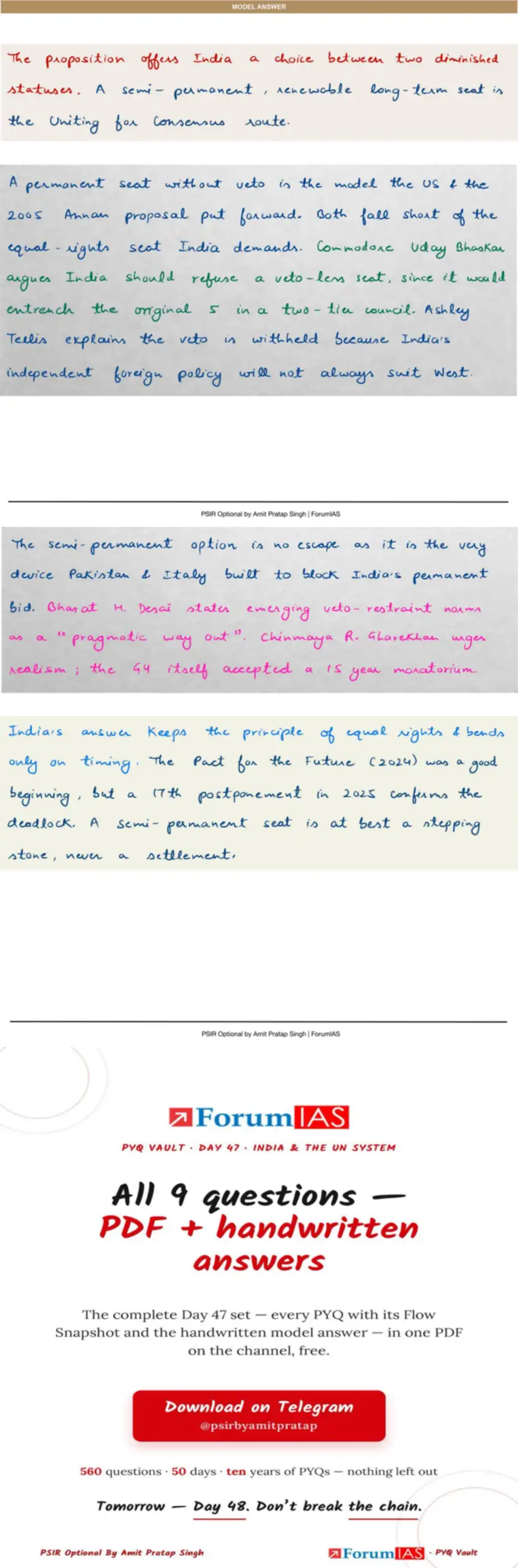 Handwritten model answer — UPSC PSIR 2024, India & the UN System