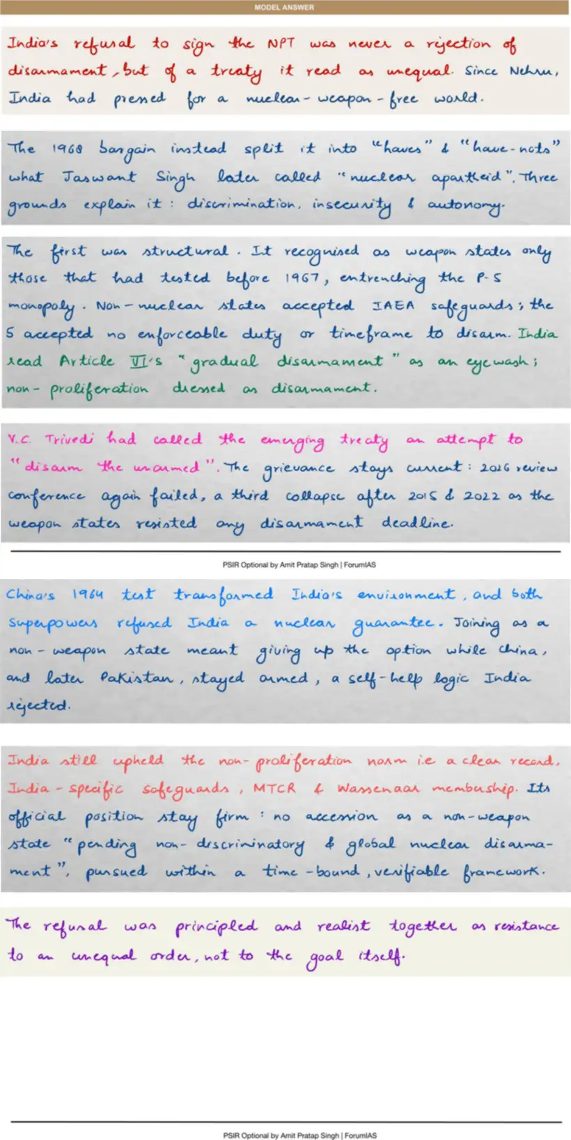 Handwritten model answer — UPSC PSIR 2022, India & the Nuclear Question