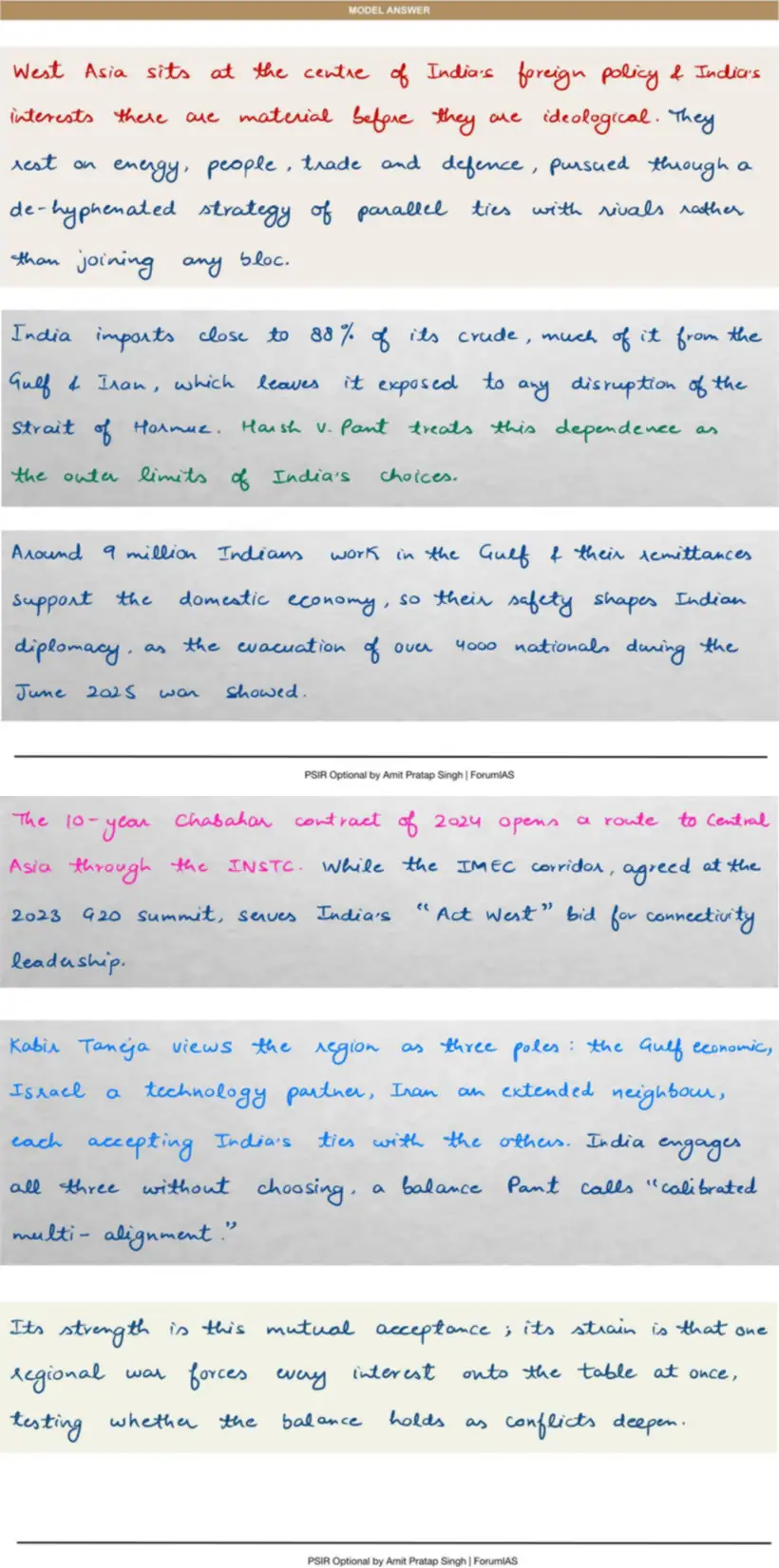 Handwritten model answer — UPSC PSIR 2019, Recent Developments in Foreign Policy — Part 1