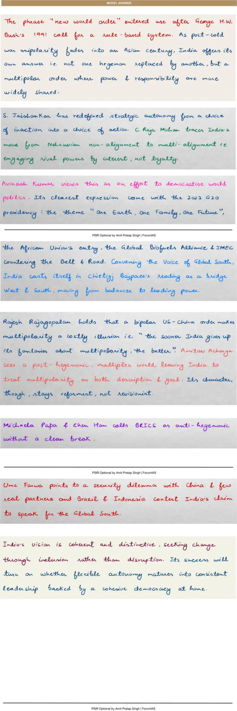 Handwritten model answer — UPSC PSIR 2019, Recent Developments in Foreign Policy — Part 1
