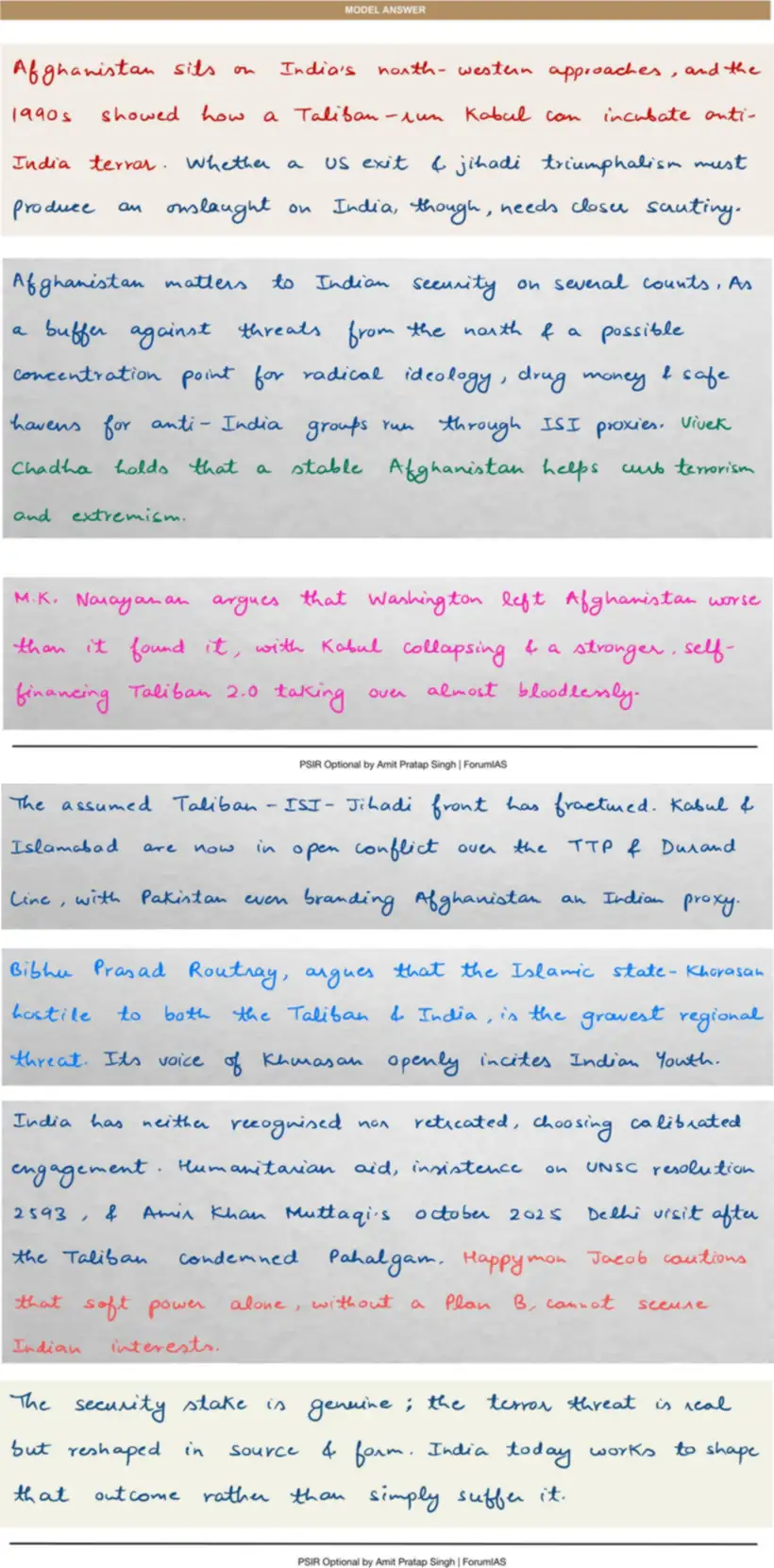 Handwritten model answer — UPSC PSIR 2020, Recent Developments in Foreign Policy — Part 1