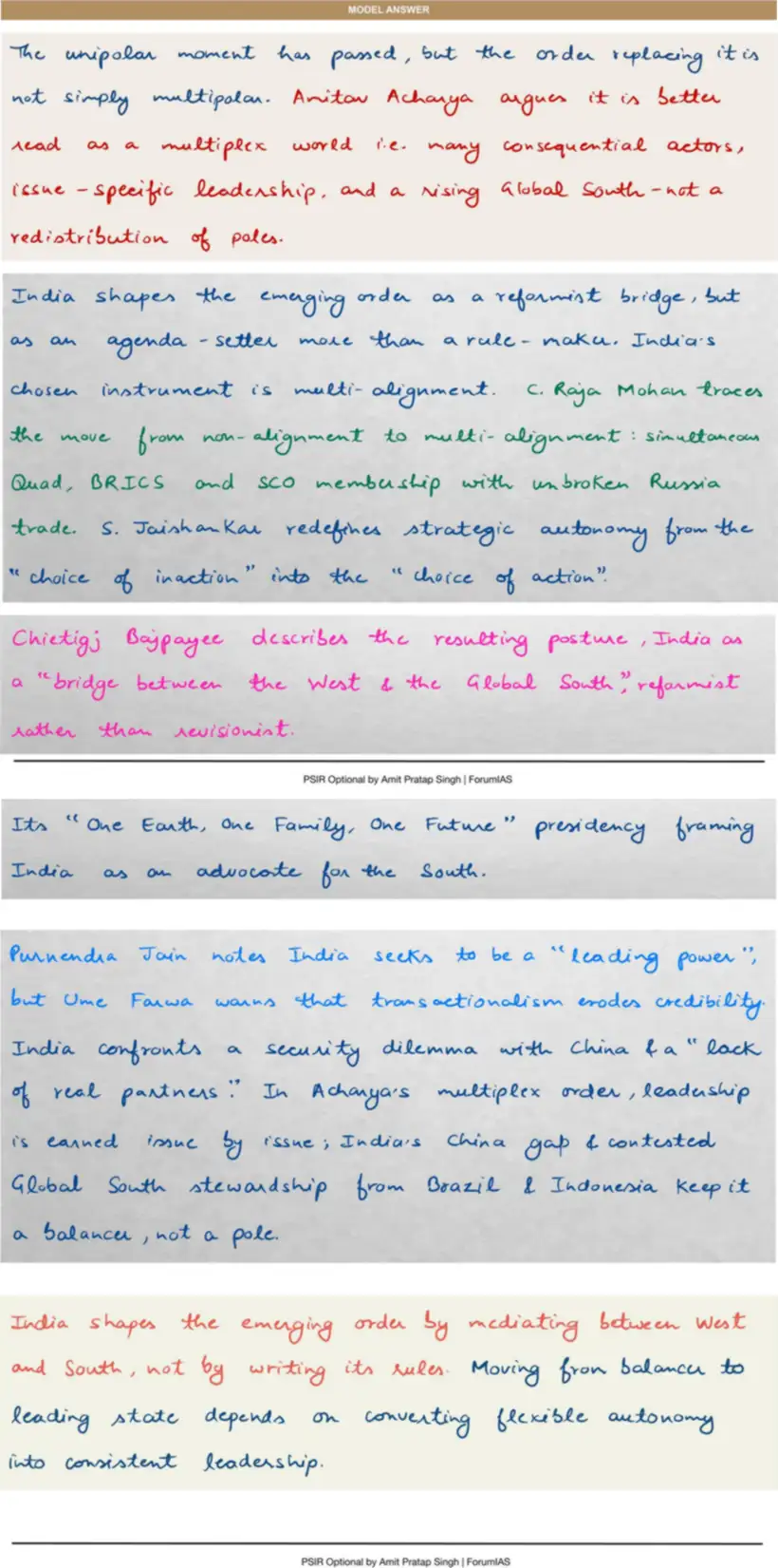 Handwritten model answer — UPSC PSIR 2020, Recent Developments in Foreign Policy — Part 1