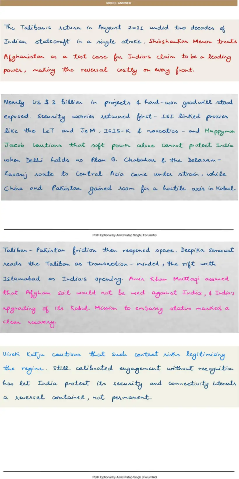 Handwritten model answer — UPSC PSIR 2021, Recent Developments in Foreign Policy — Part 1