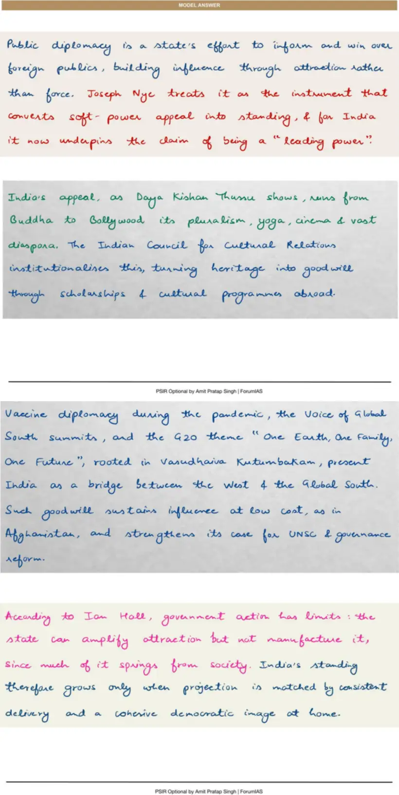Handwritten model answer — UPSC PSIR 2022, Recent Developments in Foreign Policy — Part 1