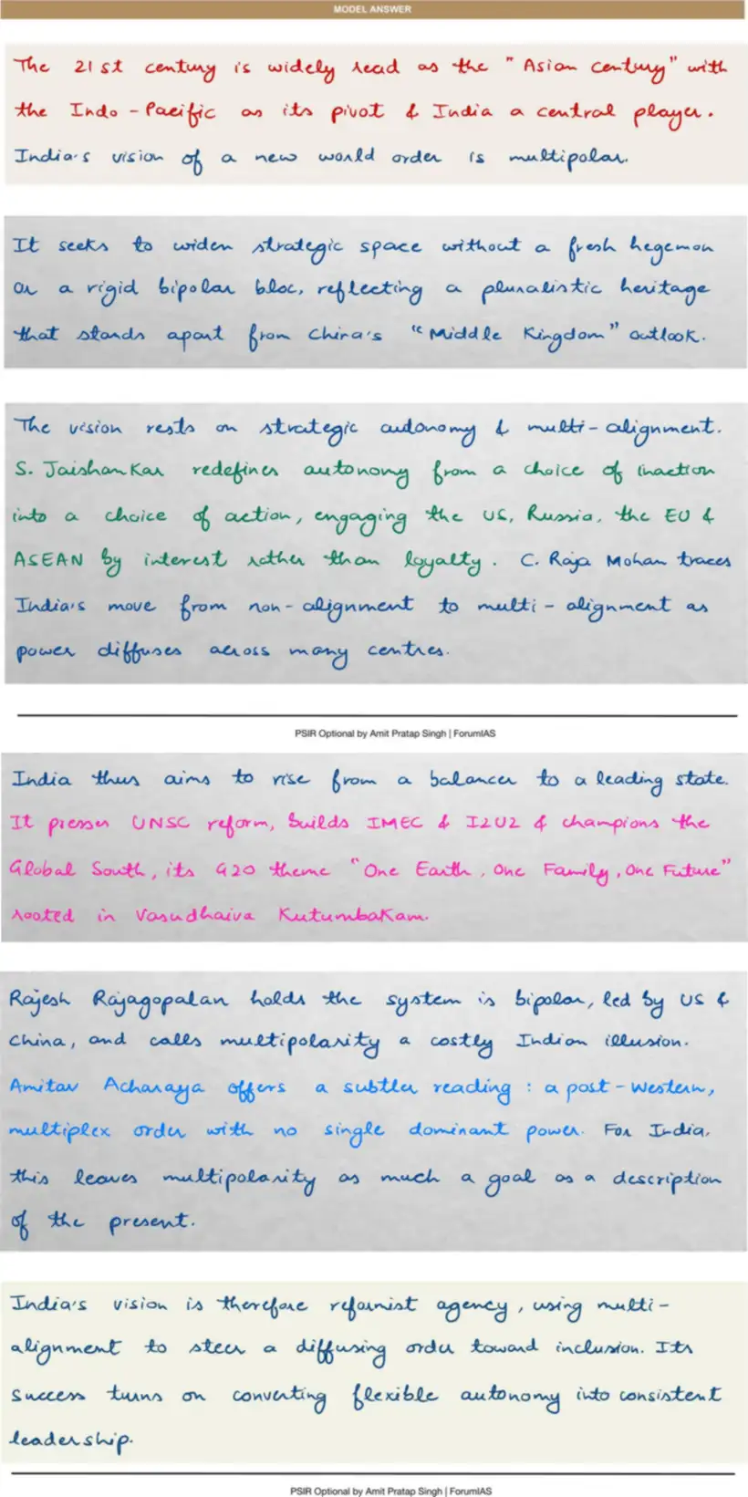 Handwritten model answer — UPSC PSIR 2022, Recent Developments in Foreign Policy — Part 1