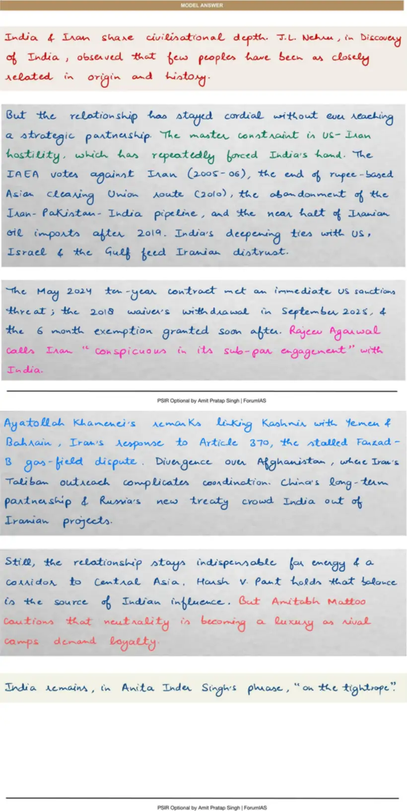 Handwritten model answer — UPSC PSIR 2023, Recent Developments in Foreign Policy — Part 2