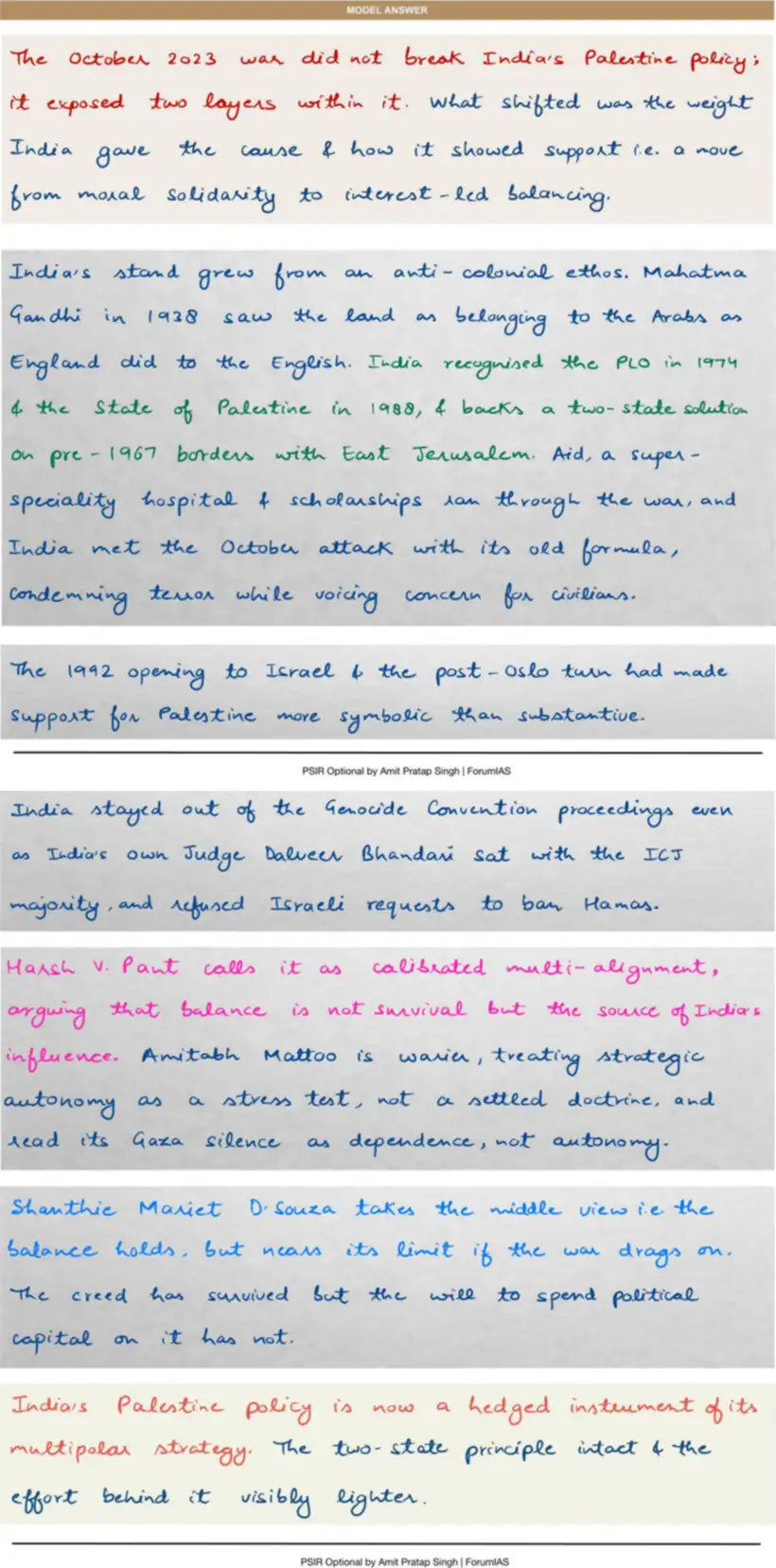 Handwritten model answer — UPSC PSIR 2024, Recent Developments in Foreign Policy — Part 2